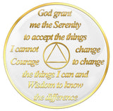 1 Year AA Medallion Butterfly Design White Sobriety Chip Serenity Prayer Back