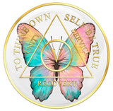1 - 20 Year AA Medallion Butterfly Design White Sobriety Chip Serenity Prayer Back
