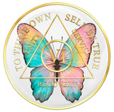 1 - 20 Year AA Medallion Butterfly Design White Sobriety Chip Serenity Prayer Back