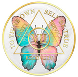 1 - 20 Year AA Medallion Butterfly Design White Sobriety Chip Serenity Prayer Back