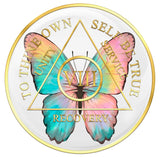 1 - 20 Year AA Medallion Butterfly Design White Sobriety Chip Serenity Prayer Back