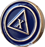 1 - 10 Year AA Lapel Pin Blue Gold Plated Circle Triangle Design No Year Plain Front 25mm