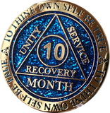 Set of 12 Blue Glitter Gold Plated AA Month 1 - 11 and 18 Months Chips Reflex Design