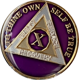 10 Year AA Medallion Metallic Purple Tri-Plate Sobriety Chip