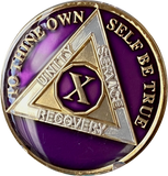 10 Year AA Medallion Metallic Purple Tri-Plate Sobriety Chip