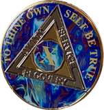1 - 20 Year AA Medallion Sapphire Blue Swirl Tri-Plate Sobriety Chip