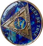 1 - 20 Year AA Medallion Sapphire Blue Swirl Tri-Plate Sobriety Chip