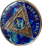 1 - 20 Year AA Medallion Sapphire Blue Swirl Tri-Plate Sobriety Chip