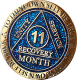 Set of 12 Blue Glitter Gold Plated AA Month 1 - 11 and 18 Months Chips Reflex Design
