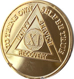 11 Year AA Medallion 1.5" Large Challenge Coin Premium 22k Gold Plated Sobriety Chip
