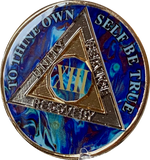 1 - 20 Year AA Medallion Sapphire Blue Swirl Tri-Plate Sobriety Chip
