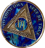 1 - 20 Year AA Medallion Sapphire Blue Swirl Tri-Plate Sobriety Chip