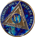 1 - 20 Year AA Medallion Sapphire Blue Swirl Tri-Plate Sobriety Chip