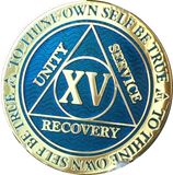 15 Year Reflex Blue AA Medallion Recoverychip Sobriety Chip