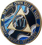 16 Year AA Medallion Elegant Marble Blue Wave Sobriety Chip