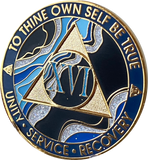 16 Year AA Medallion Elegant Marble Blue Wave Sobriety Chip