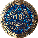 Set of 12 Blue Glitter Gold Plated AA Month 1 - 11 and 18 Months Chips Reflex Design