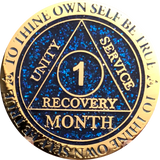 Set of 12 Blue Glitter Gold Plated AA Month 1 - 11 and 18 Months Chips Reflex Design