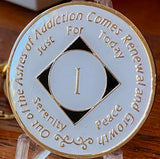 1 - 40 Year NA Style White Glow In The Dark Tri-Plate Clean Time Chip Medallion