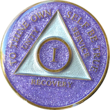 1 Year AA Tri-Plate Medallion Blue Black Red Green Purple Pink or Glitter Sobriety Chip