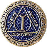 1 Year AA Medallion Antique Bronze and Reflex Blue Color Sobriety Medallion