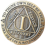 1 Year AA Medallion Antique Chocolate Bronze Sobriety Medallion