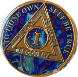 1 - 20 Year AA Medallion Sapphire Blue Swirl Tri-Plate Sobriety Chip