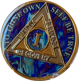 1 - 20 Year AA Medallion Sapphire Blue Swirl Tri-Plate Sobriety Chip