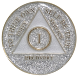 1 Year AA Tri-Plate Medallion Blue Black Red Green Purple Pink or Glitter Sobriety Chip