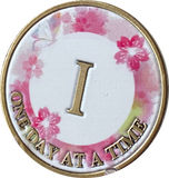 1 Year One Day At A Time Pink Lotus Flower Butterfly Medallion Serenity Prayer Chip AA NA