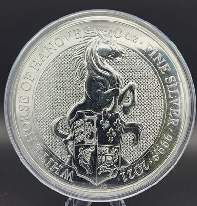 2021 Queens Beast White Horse Of Hanover 10 oz Coin British Royal Mint 999.99 Fine Silver