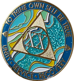 20 Year AA Medallion Elegant Caribbean Aqua Glitter Teal Marble Gold Sobriety Chip