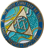 20 Year AA Medallion Elegant Caribbean Aqua Glitter Teal Marble Gold Sobriety Chip