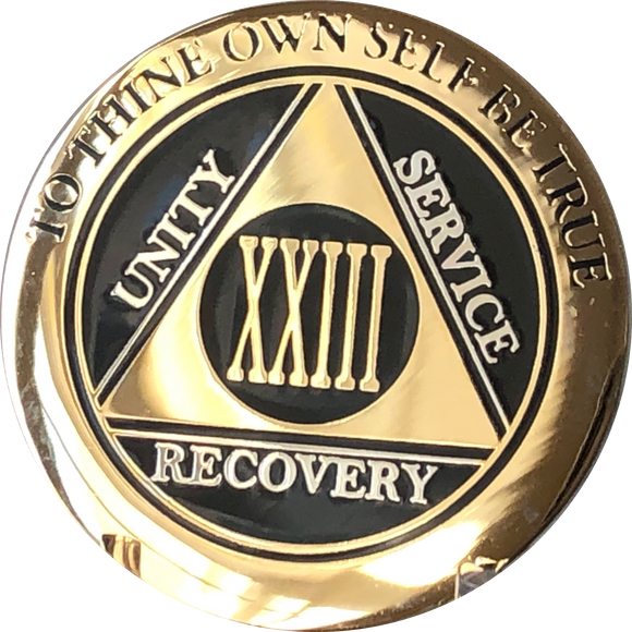 23 Year AA Medallion Elegant Black Gold & Silver Plated RecoveryChip Design