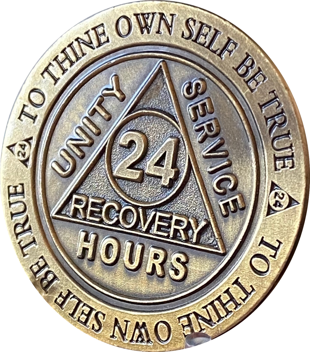 24 Year Sobriety Compass Medallion - AA Alcoholics Anonymous Recovery Chip With "Not All Who Wander Are Lost"