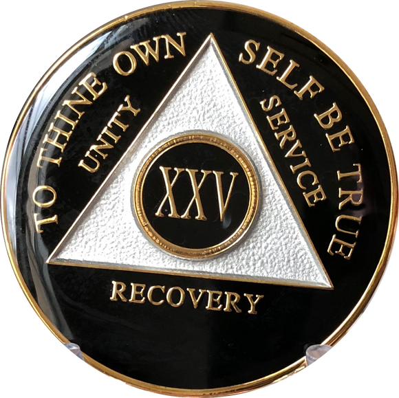 52 Year AA Medallion Black Tri-Plate Sobriety Chip