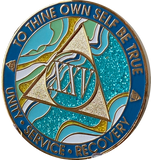 25 Year AA Medallion Elegant Caribbean Aqua Glitter Teal Marble Gold Sobriety Chip