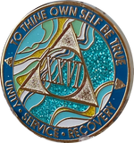 26 Year AA Medallion Elegant Caribbean Aqua Glitter Teal Marble Gold Sobriety Chip