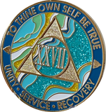 27 Year AA Medallion Elegant Caribbean Aqua Glitter Teal Marble Gold Sobriety Chip