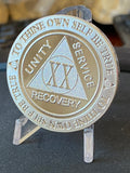 20 Year AA Medallion 1 oz Fine Silver Sobriety Chip Serenity Prayer Back .999 Pure