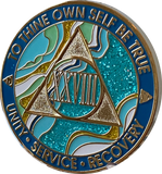 28 Year AA Medallion Elegant Caribbean Aqua Glitter Teal Marble Gold Sobriety Chip