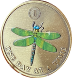 1 - 10 Year Green Color Dragonfly One Day At A Time Serenity Prayer Medallion