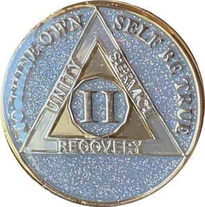 2 Year AA Medallion Opal Glitter Tri-Plate Sobriety Chip