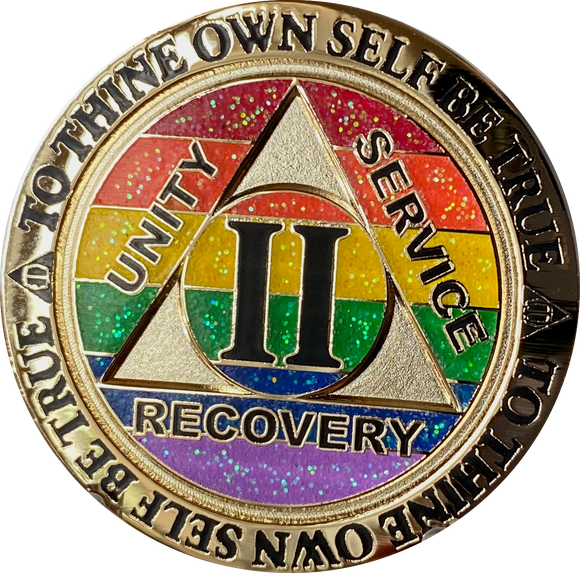 2 Year AA Medallion Reflex Rainbow Glitter Sobriety Chip