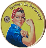 1 - 10 Year Women In Recovery Medallion Yellow Rosie Riveter Sobriety Chip