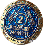 Set of 12 Blue Glitter Gold Plated AA Month 1 - 11 and 18 Months Chips Reflex Design