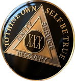 30 Year AA Medallion Glossy Classic Black Sobriety Chip