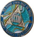 33 Year AA Medallion Elegant Caribbean Aqua Glitter Teal Marble Gold Sobriety Chip