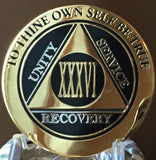 36 Year AA Medallion Elegant Black Gold & Silver Plated RecoveryChip Design