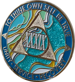 39 Year AA Medallion Elegant Caribbean Aqua Glitter Teal Marble Gold Sobriety Chip